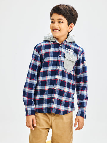 Shop  Navy Pure Cotton Hooded Shirt for Boys