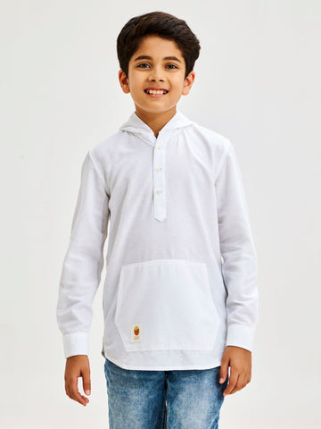 Shop  White Pure Cotton Hooded Shirt for Boys