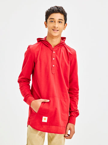 Shop  Red Pure Cotton Hooded Shirt for Boys