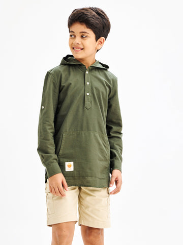 Shop  Olive Pure Cotton Hooded Shirt for Boys