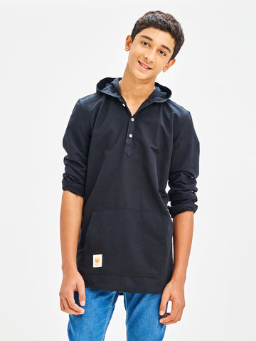 Shop  Black Pure Cotton Hooded Shirt for Boys