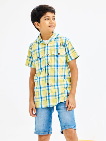 Shop  Yellow Pure Cotton Hooded Shirt for Boys