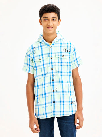 Shop  Green Pure Cotton Hooded Shirt for Boys