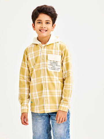 Shop  Yellow Pure Cotton Hooded Shirt for Boys