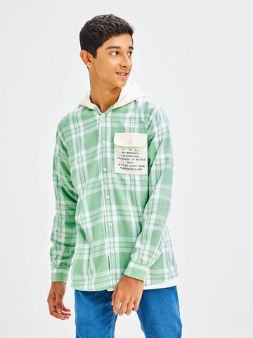 Shop  Green Pure Cotton Hooded Shirt for Boys