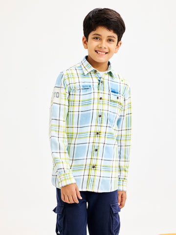 Shop  Green Denim Check Shirt for Boys