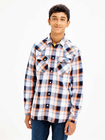 Shop  Orange Denim Check Shirt for Boys