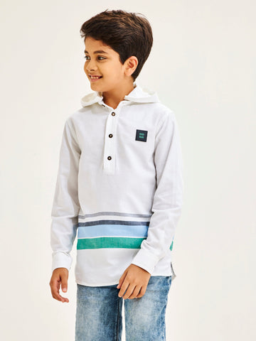 Shop  White Pure Cotton Hooded Shirt for Boys