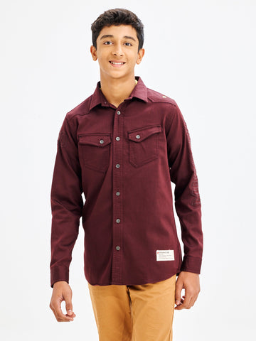 Shop  Maroon Denim Cargo Shirt for Boys