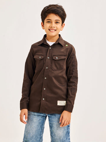 Shop  Brown Denim Cargo Shirt for Boys