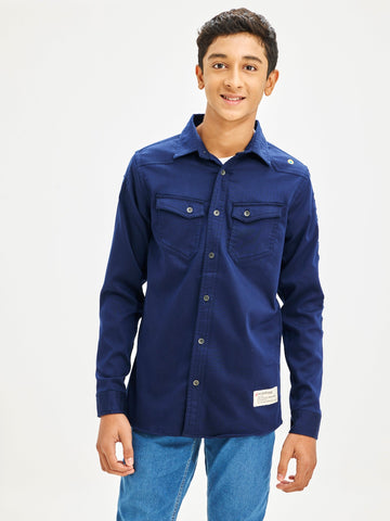 Shop  Navy Denim Cargo Shirt for Boys