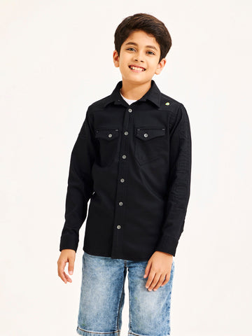 Shop  Black Denim Cargo Shirt for Boys