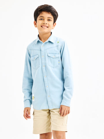 Shop  Blue Denim Cargo Shirt for Boys