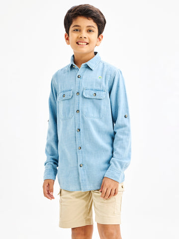 Shop  Blue Denim Cargo Shirt for Boys