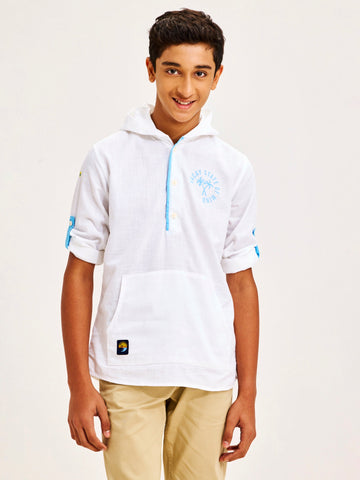 Shop  White Pure Cotton Hooded Shirt for Boys