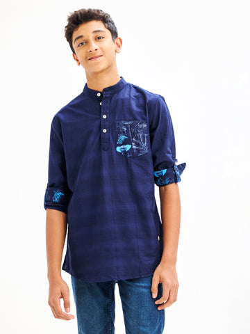 Shop  Navy Textured Kurta for Boys