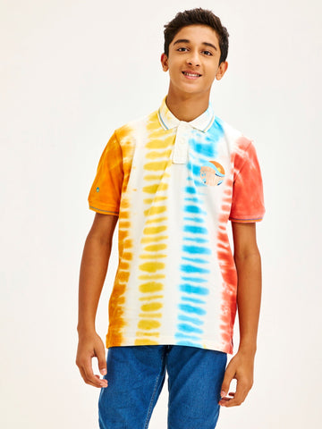 Shop  White Pure Cotton Tie & Dye Polo for Boys