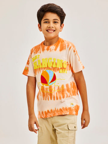 Shop  Orange Pure Cotton Tie & Dye T-Shirt for Boys