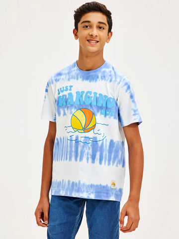 Shop  Blue Pure Cotton Tie & Dye T-Shirt for Boys