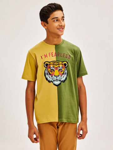 Shop  Olive Colour Block Ultra Soft T-Shirt for Boys