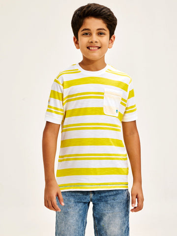 Shop  Yellow Pure Cotton Striped T-Shirt for Boys