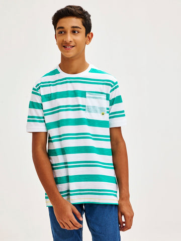 Shop  Green Pure Cotton Striped T-Shirt for Boys