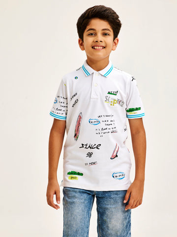 Shop  White Printed Polo for Boys