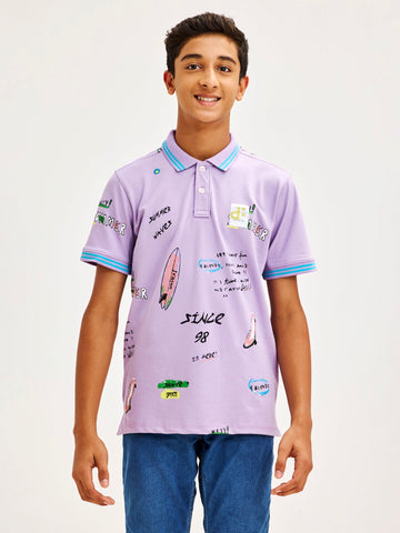 Shop  Purple Printed Polo for Boys