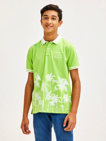 Shop  Green Printed Polo for Boys