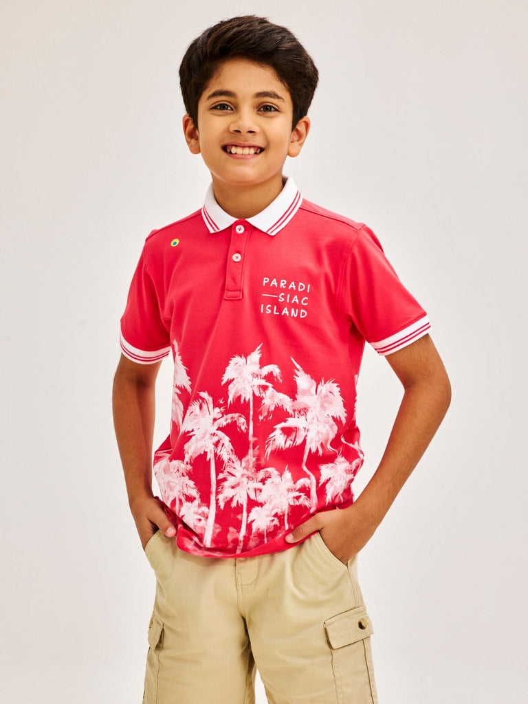 Shop  Pink Printed Polo for Boys